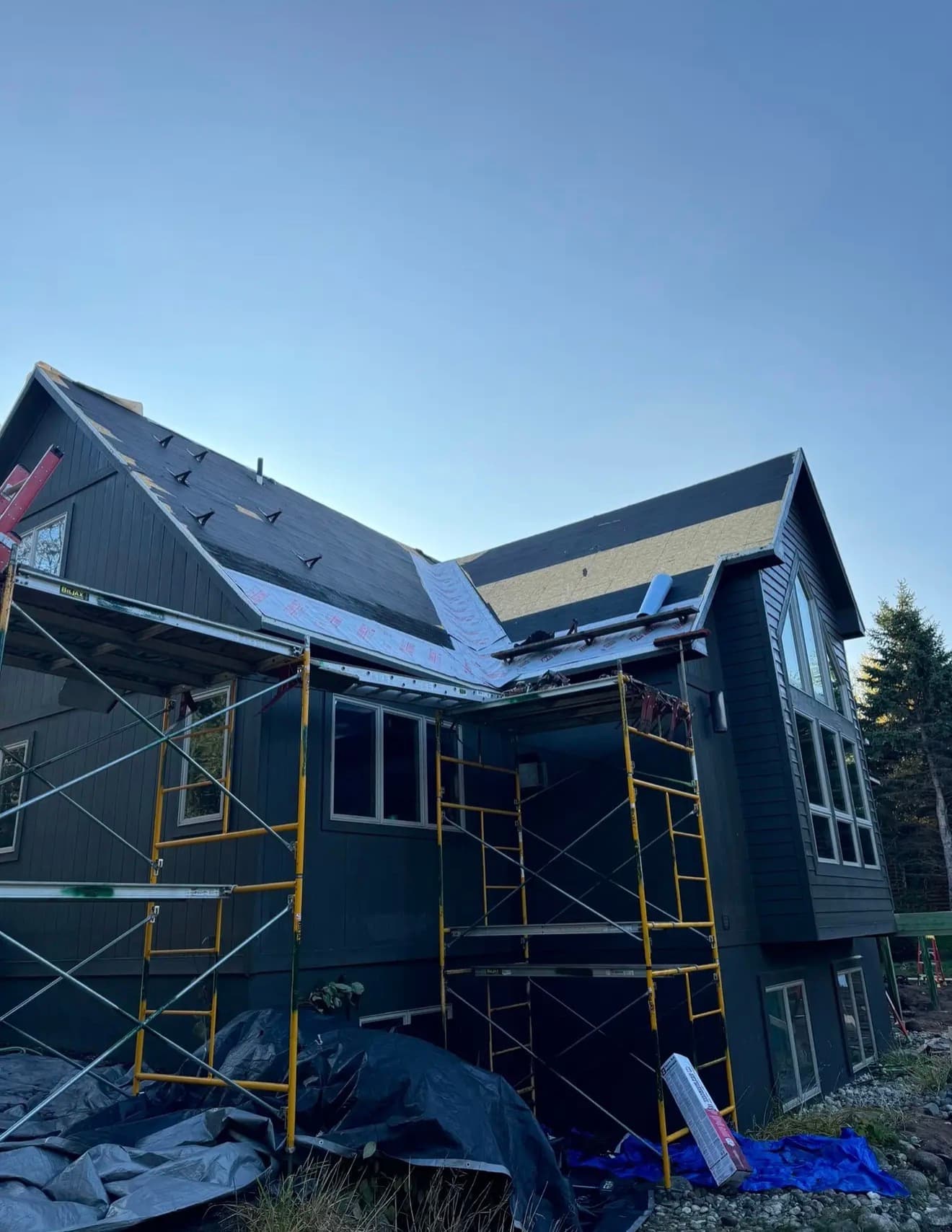 Residential home with completed architectural shingle reroof